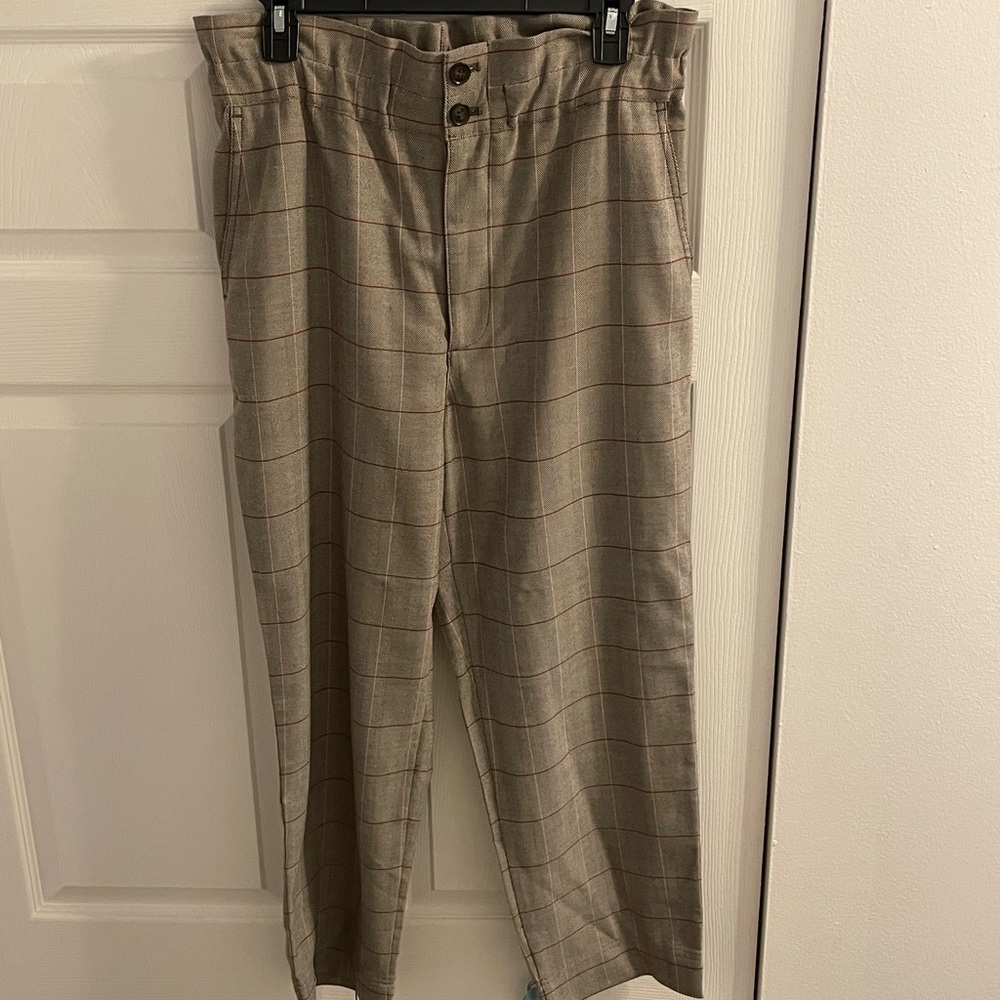 Madewell Plaid Paper bag Cropped Pants, size 8